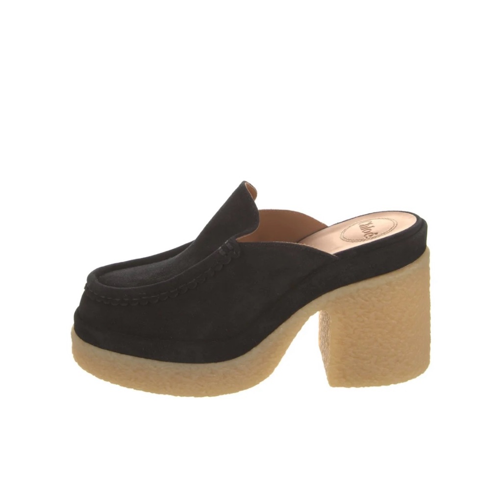 Chloe Black Suede Platform Mule Clogs